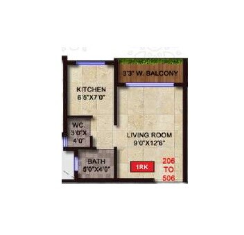 Floor plan of 205 Sq. Ft. Studio in Shree Hill Side Residency, Navi Mumbai
