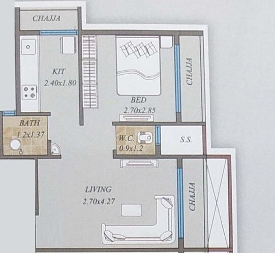 Floor plan of 1 BHK 294 Sq. Ft. Apartment in Shree Hrishikesh 1, Navi Mumbai