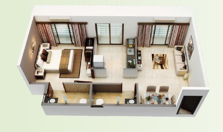 Floor plan of 1 BHK 285 Sq. Ft. Apartment in Shree Laxmi Pooja Nagar, Navi Mumbai