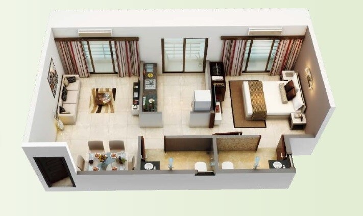 Floor plan of 1 BHK 341 Sq. Ft. Apartment in Shree Laxmi Pooja Nagar, Navi Mumbai