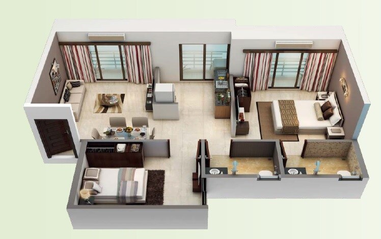 Floor plan of 2 BHK 425 Sq. Ft. Apartment in Shree Laxmi Pooja Nagar, Navi Mumbai