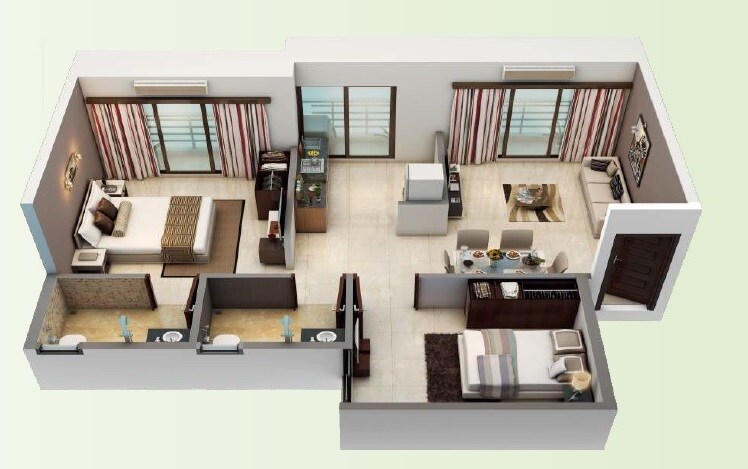 Floor plan of 2 BHK 519 Sq. Ft. Apartment in Shree Laxmi Pooja Nagar, Navi Mumbai