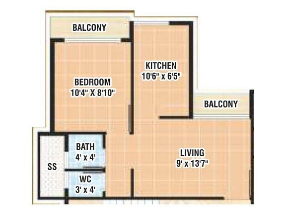 Floor plan of 1 BHK 364 Sq. Ft. Apartment in Shree Mahalaxmi Krupa, Navi Mumbai