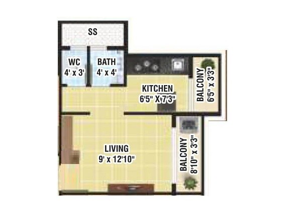 Floor plan of 220 Sq. Ft. Studio in Shree Mahalaxmi Krupa, Navi Mumbai