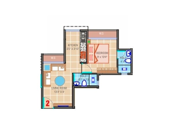Floor plan of 1 BHK 339 Sq. Ft. Apartment in Shree Mahalaxmi Sankul, Navi Mumbai