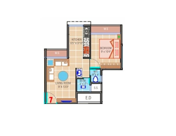 Floor plan of 1 BHK 426 Sq. Ft. Apartment in Shree Mahalaxmi Sankul, Navi Mumbai