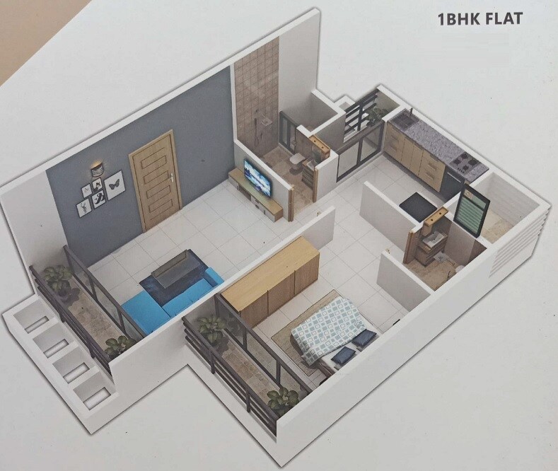 Floor plan of 1 BHK 309 Sq. Ft. Apartment in Shree Mahavir Patel Heights, Navi Mumbai
