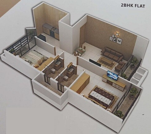 Floor plan of 2 BHK 435 Sq. Ft. Apartment in Shree Mahavir Patel Heights, Navi Mumbai