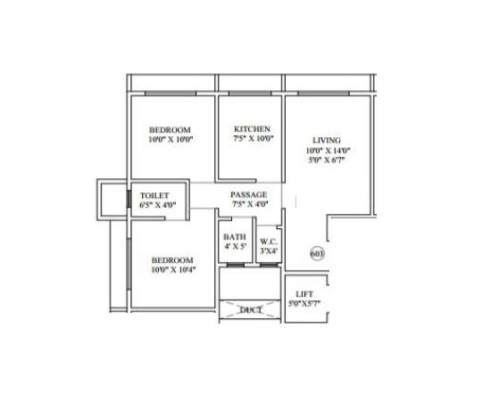 Floor plan of 2 BHK 520 Sq. Ft. Apartment in Shree Nirmal Sunder Residency, Navi Mumbai