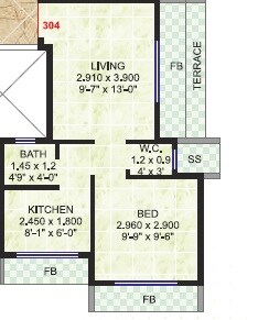 Floor plan of 1 BHK 171 Sq. Ft. Apartment in Shree Raj Uma Pride, Navi Mumbai