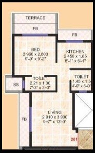 Floor plan of 1 BHK 306 Sq. Ft. Apartment in Shree Raj Uma Pride, Navi Mumbai