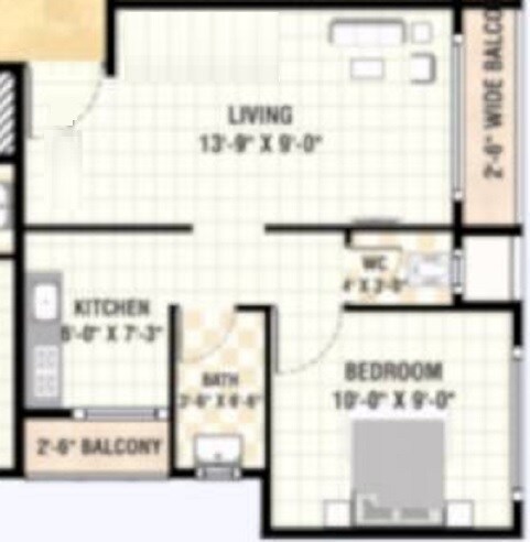 Floor plan of 1 BHK 398 Sq. Ft. Apartment in Shree Ram Avenue, Navi Mumbai