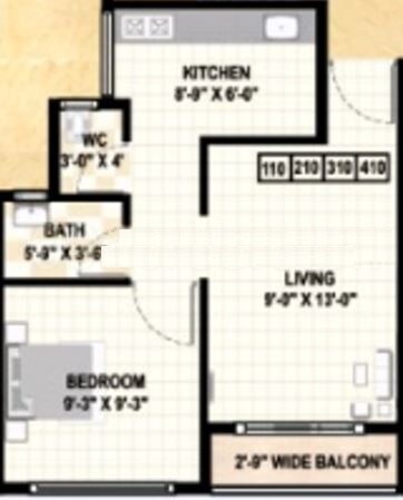 Floor plan of 1 BHK 332 Sq. Ft. Apartment in Shree Ram Darshan, Navi Mumbai