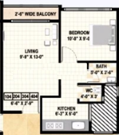 Floor plan of 1 BHK 374 Sq. Ft. Apartment in Shree Ram Darshan, Navi Mumbai