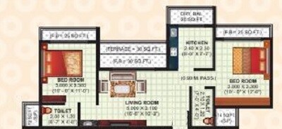 Floor plan of 2 BHK 1080 Sq. Ft. Apartment in Shree Ramtanu Ganesh Tower, Navi Mumbai