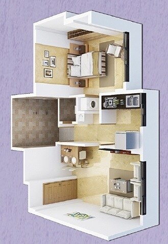 Floor plan of 1 BHK 285 Sq. Ft. Apartment in Shree Renaissance Royal, Navi Mumbai