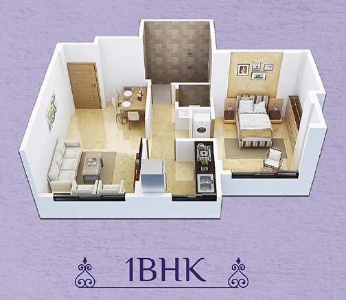 Floor plan of 1 BHK 357 Sq. Ft. Apartment in Shree Renaissance Royal, Navi Mumbai