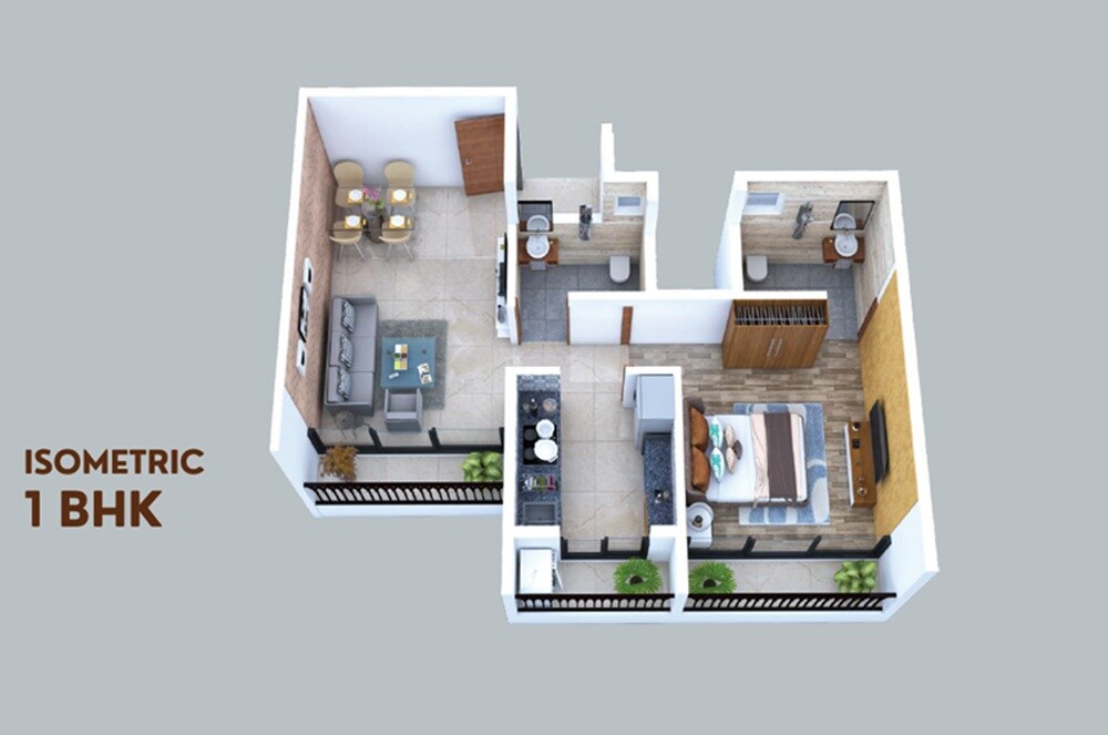 Floor plan of 1 BHK 337 Sq. Ft. Apartment in Shree Rudra Empire, Navi Mumbai