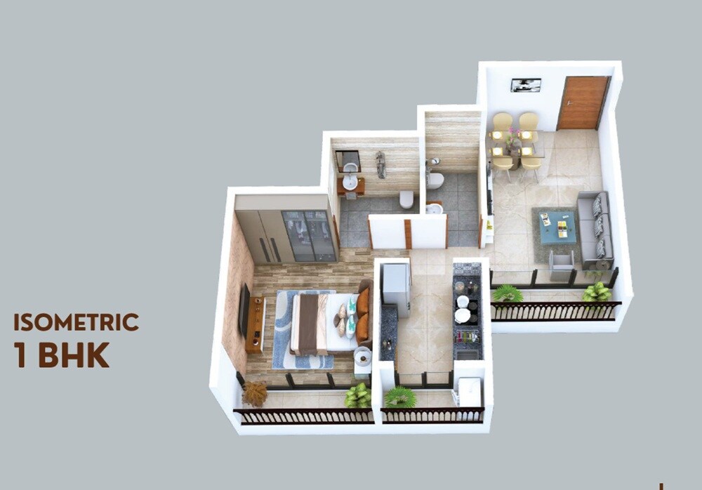 Floor plan of 1 BHK 382 Sq. Ft. Apartment in Shree Rudra Empire, Navi Mumbai