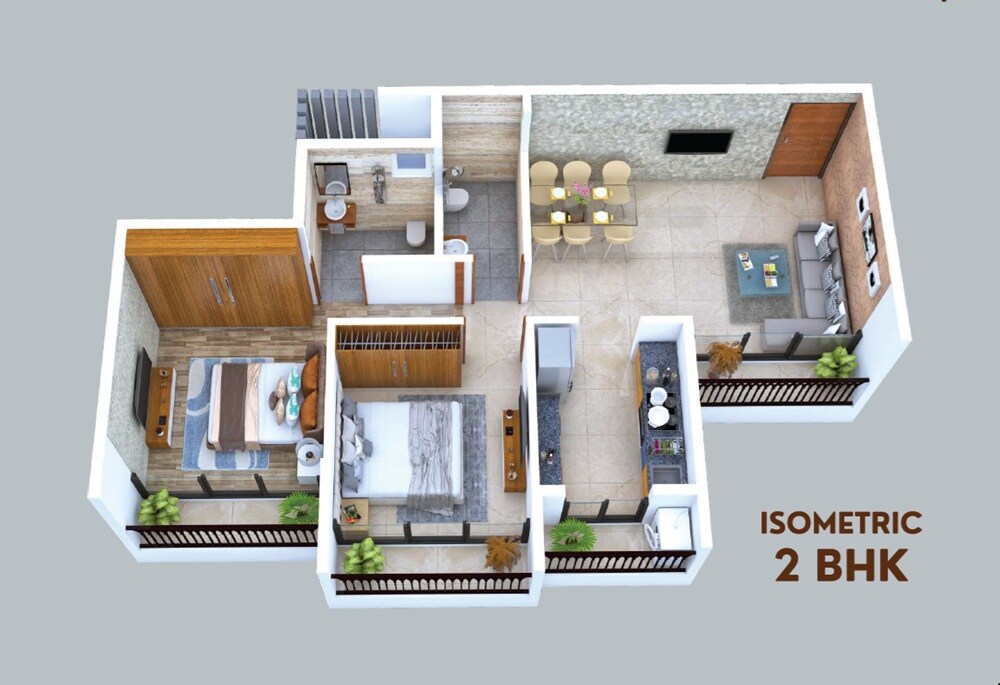 Floor plan of 2 BHK 485 Sq. Ft. Apartment in Shree Rudra Empire, Navi Mumbai
