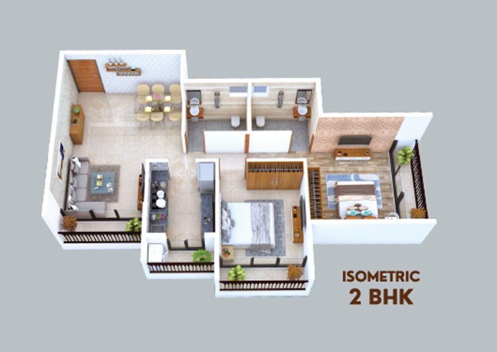 Floor plan of 2 BHK 515 Sq. Ft. Apartment in Shree Rudra Empire, Navi Mumbai
