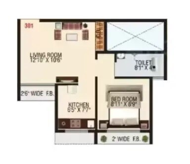 Floor plan of 1 BHK 365 Sq. Ft. Apartment in Shree Sagar Sargam Residency, Navi Mumbai