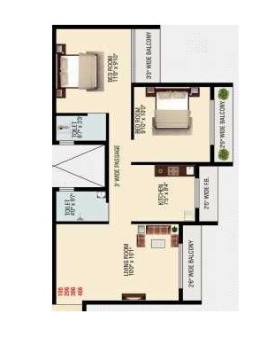 Floor plan of 2 BHK 530 Sq. Ft. Apartment in Shree Sagar Sargam Residency, Navi Mumbai