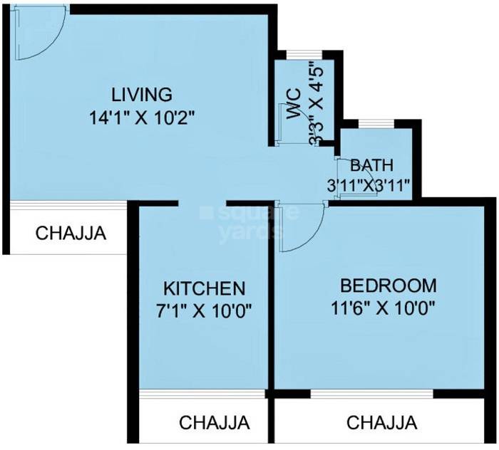 Floor plan of 1 BHK 322 Sq. Ft. Apartment in Shree Sai Ayaana, Navi Mumbai