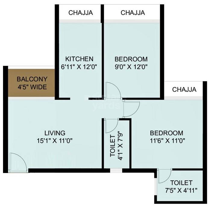 Floor plan of 2 BHK 520 Sq. Ft. Apartment in Shree Sai Ayaana, Navi Mumbai