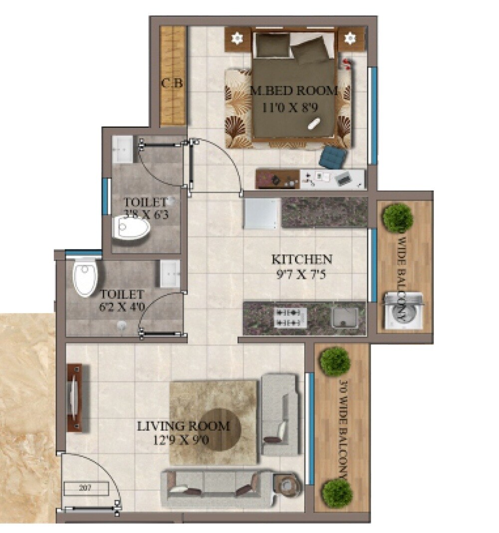 Floor plan of 1 BHK 400 Sq. Ft. Apartment in Shree Sai Miracle Heights, Navi Mumbai