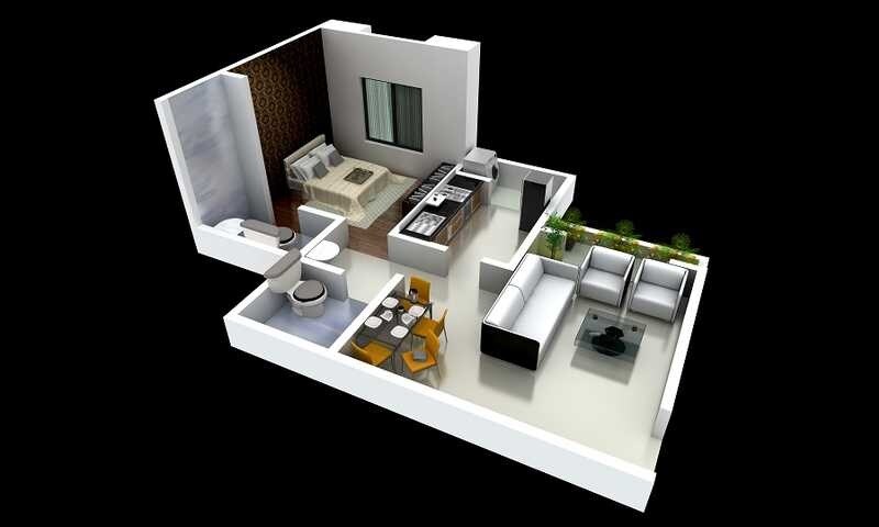 Floor plan of 1 BHK 394 Sq. Ft. Apartment in Shree Samarth Cosmos, Navi Mumbai
