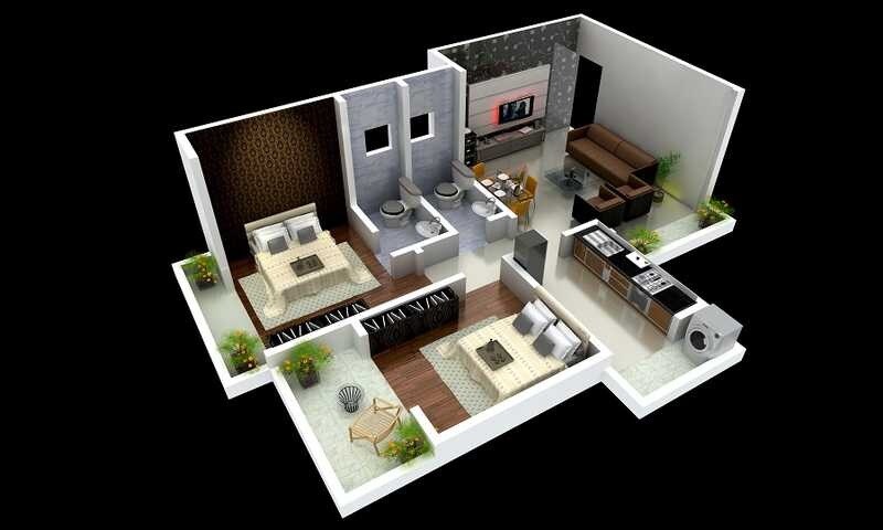 Floor plan of 2 BHK 889 Sq. Ft. Apartment in Shree Samarth Cosmos, Navi Mumbai