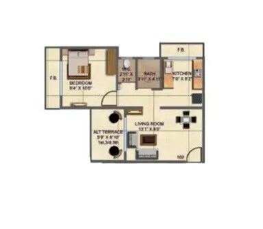 Floor plan of 1 BHK 334 Sq. Ft. Apartment in Shree Samarth Darshan, Navi Mumbai