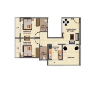 Floor plan of 2 BHK 389 Sq. Ft. Apartment in Shree Samarth Darshan, Navi Mumbai