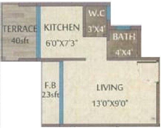 Floor plan of 310 Sq. Ft. Studio in Shree Samarth Reyansh Residency, Navi Mumbai