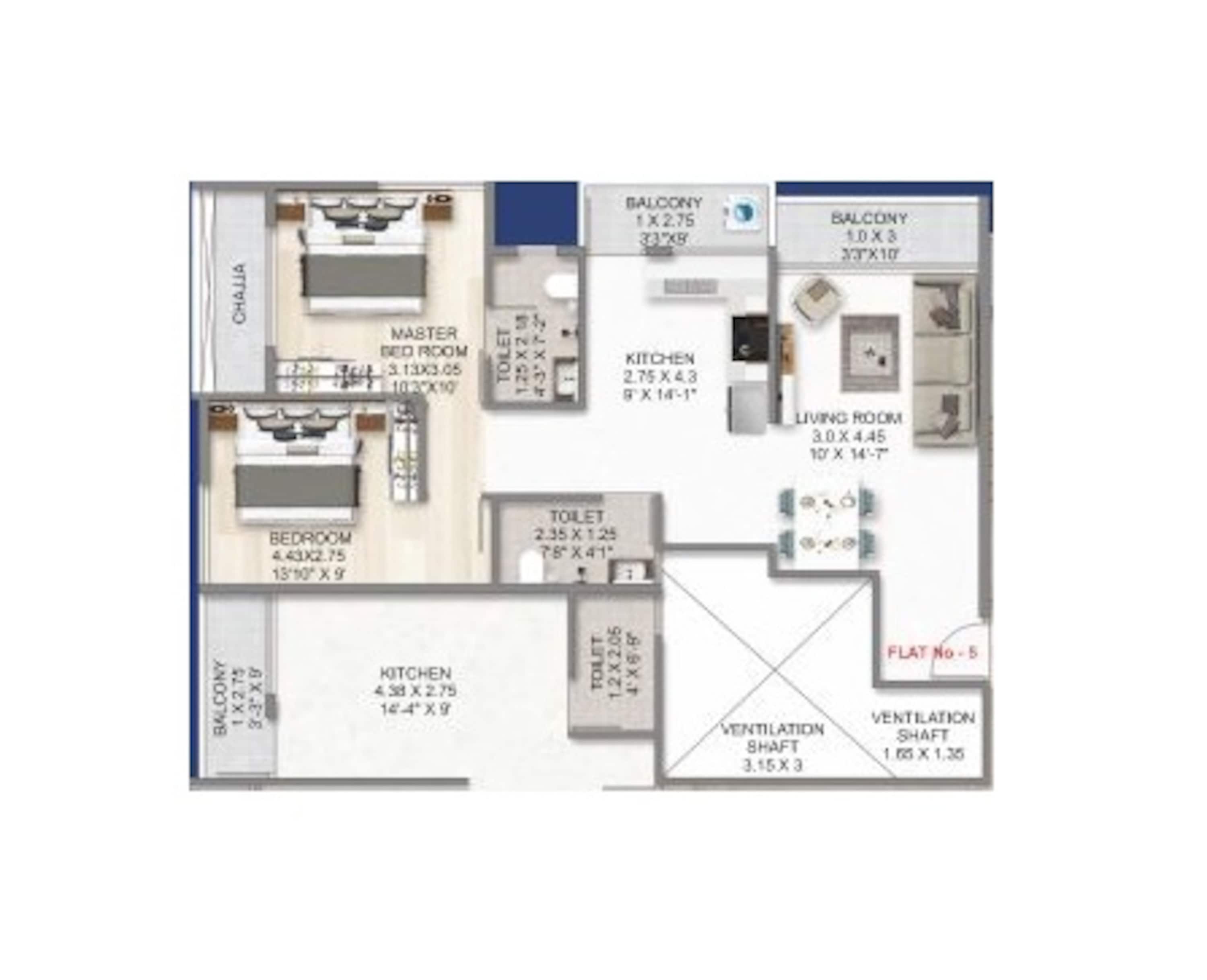 2 BHK 673 Sq. Ft. Apartment in Shree Saraswati Coral