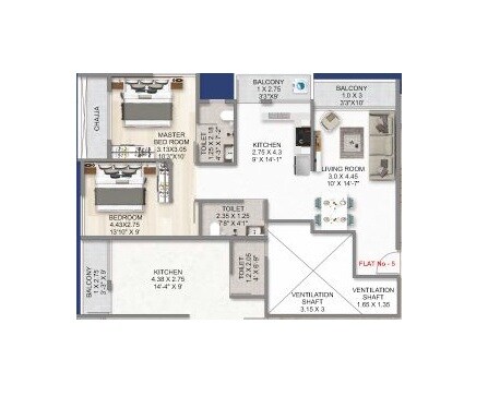 Floor plan of 2 BHK 673 Sq. Ft. Apartment in Shree Saraswati Coral, Navi Mumbai