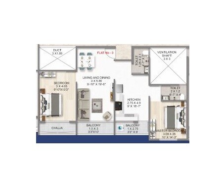 Floor plan of 2 BHK 727 Sq. Ft. Apartment in Shree Saraswati Coral, Navi Mumbai
