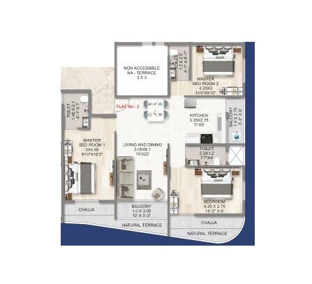 Floor plan of 3 BHK 886 Sq. Ft. Apartment in Shree Saraswati Coral, Navi Mumbai