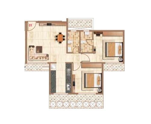 Floor plan of 2 BHK 456 Sq. Ft. Apartment in Shree Sawan Majesty, Navi Mumbai