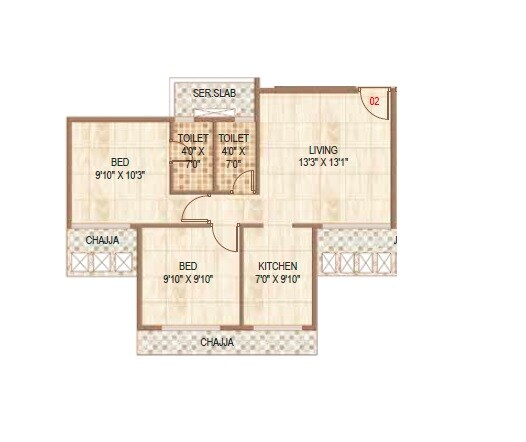 Floor plan of 2 BHK 489 Sq. Ft. Apartment in Shree Sawan Majesty, Navi Mumbai