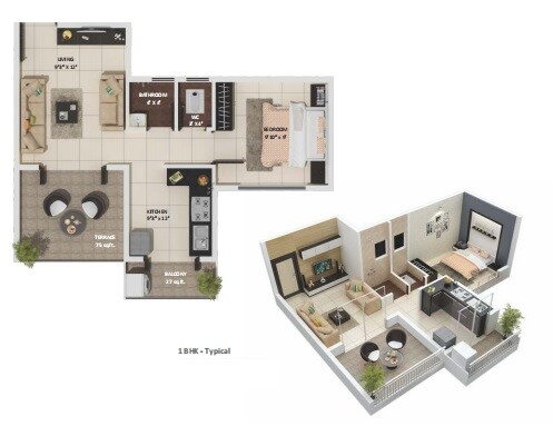Floor plan of 1 BHK 320 Sq. Ft. Apartment in Shree Sparsh, Navi Mumbai