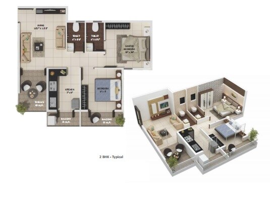 Floor plan of 2 BHK 402 Sq. Ft. Apartment in Shree Sparsh, Navi Mumbai