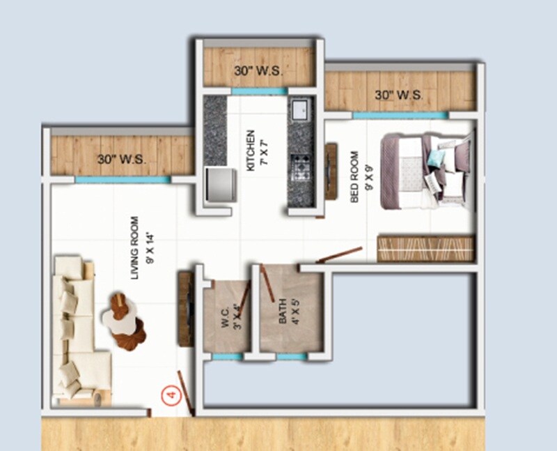 Floor plan of 1 BHK 320 Sq. Ft. Apartment in Shree Suryadarshan Apartment, Navi Mumbai