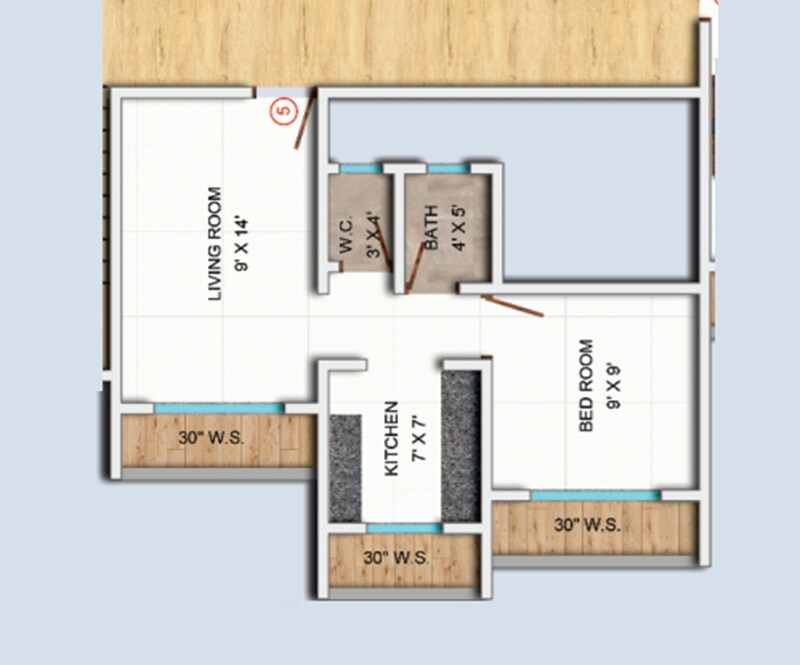 Floor plan of 1 BHK 322 Sq. Ft. Apartment in Shree Suryadarshan Apartment, Navi Mumbai