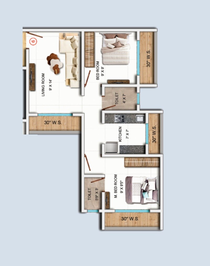 Floor plan of 2 BHK 429 Sq. Ft. Apartment in Shree Suryadarshan Apartment, Navi Mumbai
