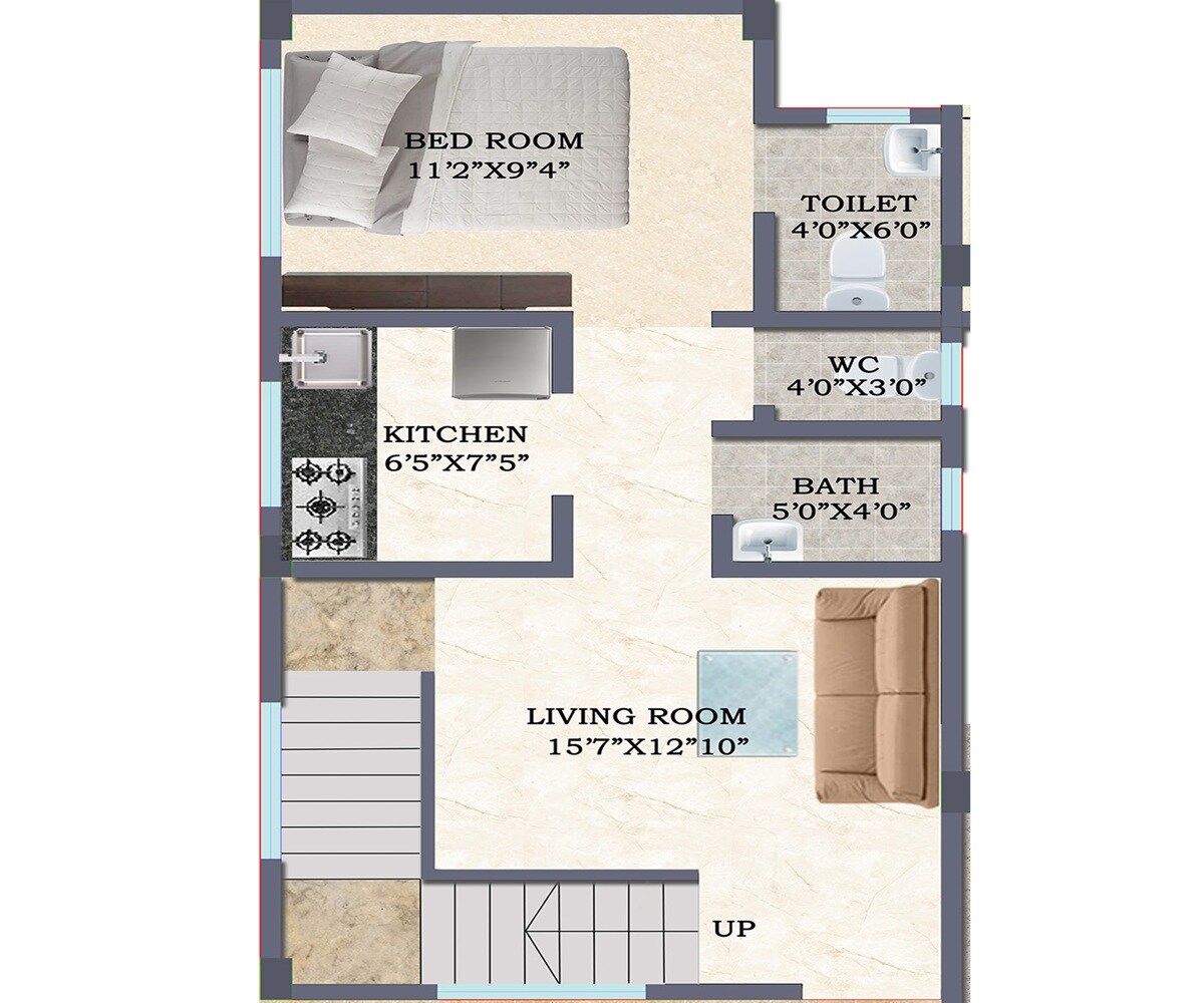 Floor plan of 1 BHK 364 Sq. Ft. Apartment in Shree Swami Darshan, Navi Mumbai