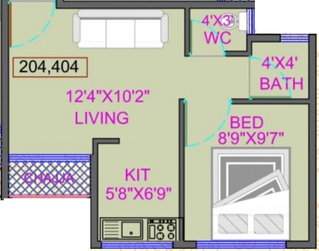 Floor plan of 1 BHK 234 Sq. Ft. Apartment in Shree Swarup Apartments, Navi Mumbai