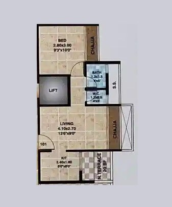 Floor plan of 1 BHK 375 Sq. Ft. Apartment in Shree Trimurti Apartments, Navi Mumbai