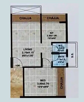 Floor plan of 1 BHK 408 Sq. Ft. Apartment in Shree Trimurti Apartments, Navi Mumbai